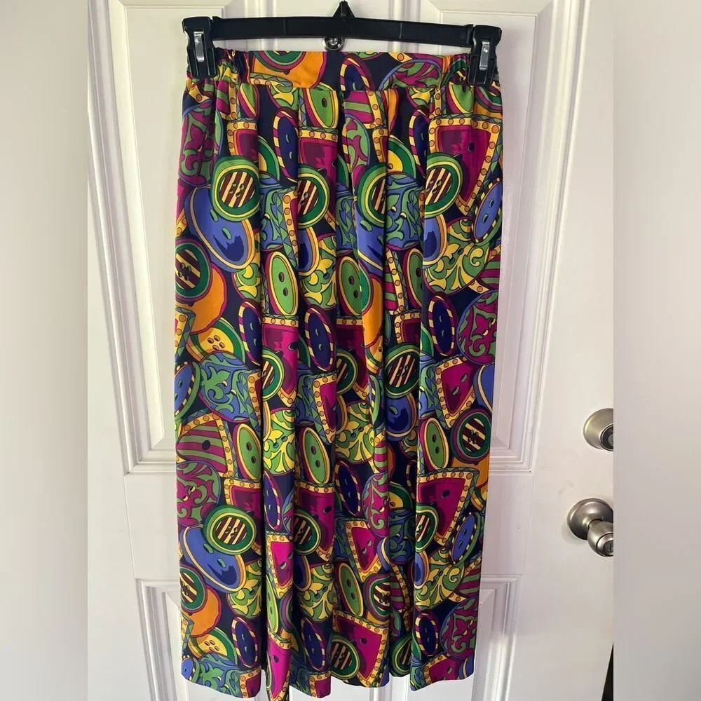 Vintage colorful midi skirt size 12 women’s button print